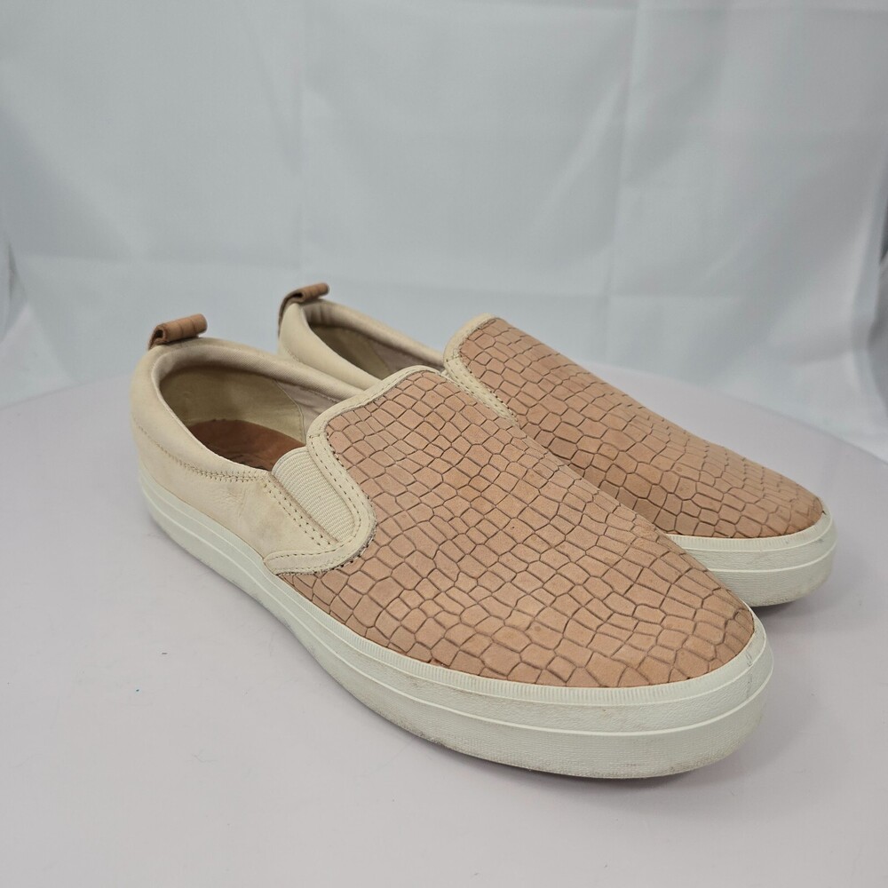 Sperry Crest Twin Gore Plushwave Ivory women 8.5 Snake Emb.Leather Slip-On Flats